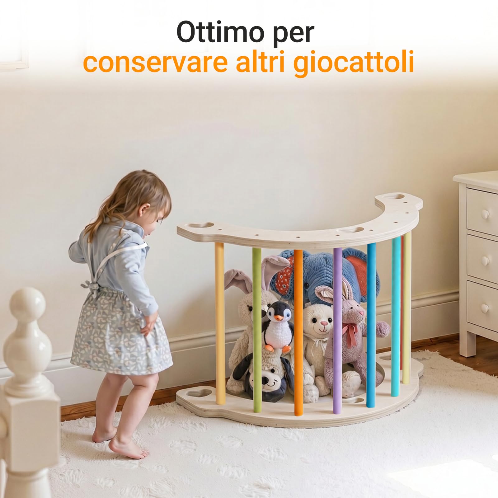 COSYLAND Arco Montessoriano per Bambini in Legno Naturale, Arco Montessori con Cuscino e 8 Maniglie, 4 in 1 Wippe, Scrivania, Giocattolo Educativo per Equilibrio e Motricità (Arcobaleno Classico)