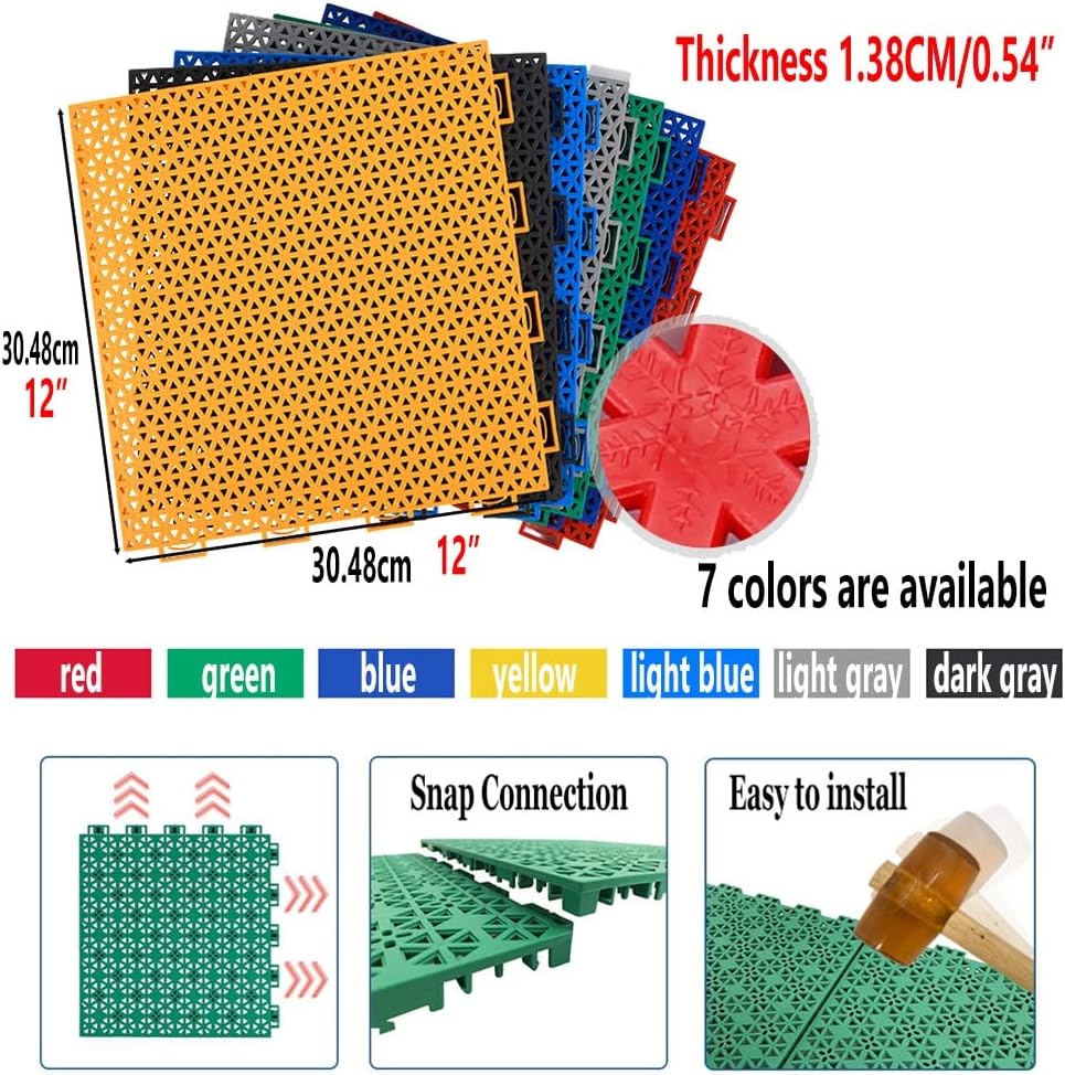 Floor Tiles School Kindergarten Modular Interlocking Floor Tiles, Indoor and Outdoor Colorful Plastic Puzzle Sports Floor, 30.48x30.48CM,Yellow-10PCS