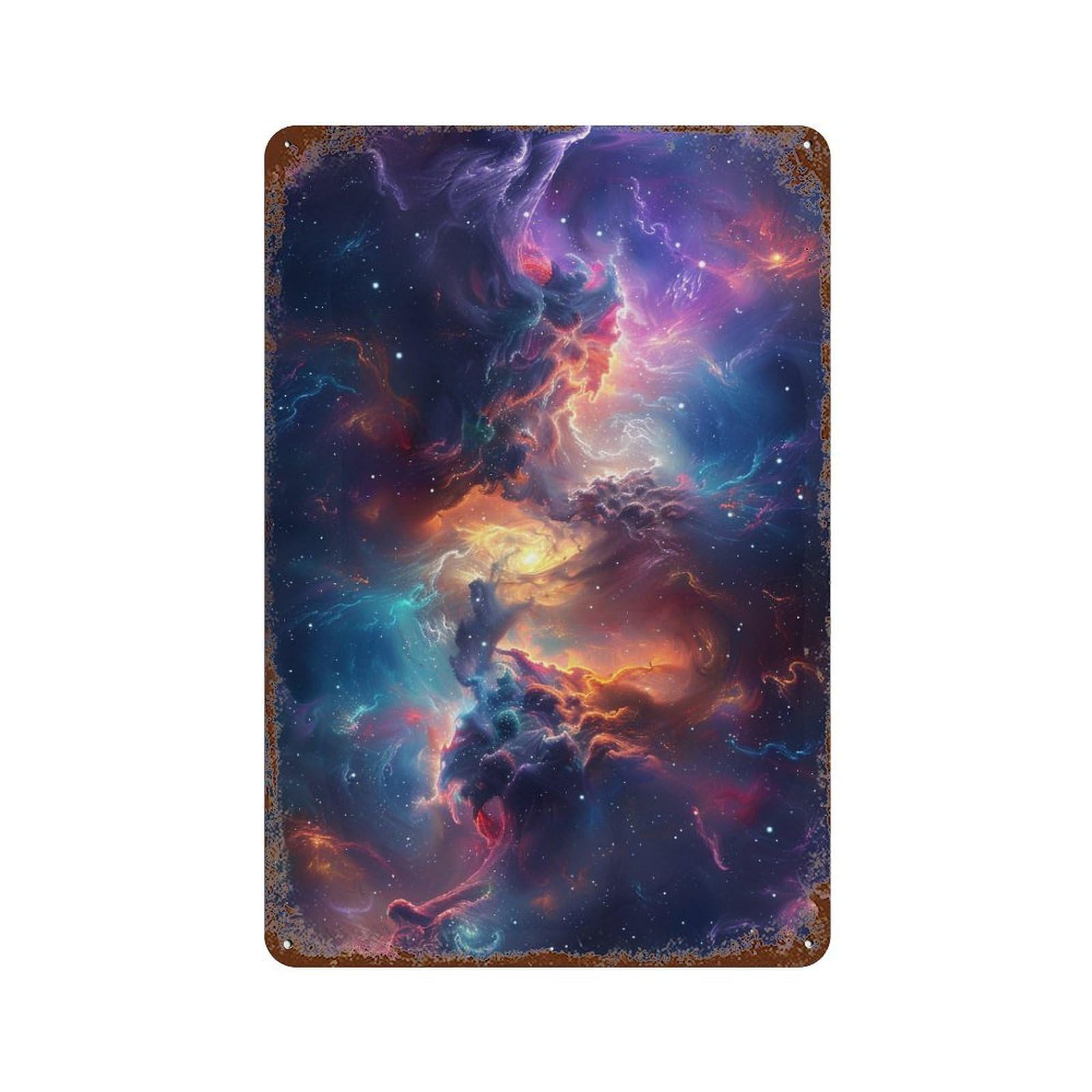 Vintage Rust Metal Sign Cosmic Nebula Wallpaper-1 11.8"x7.9", Old School Wall Decor for Office, Studio And Wall Decor