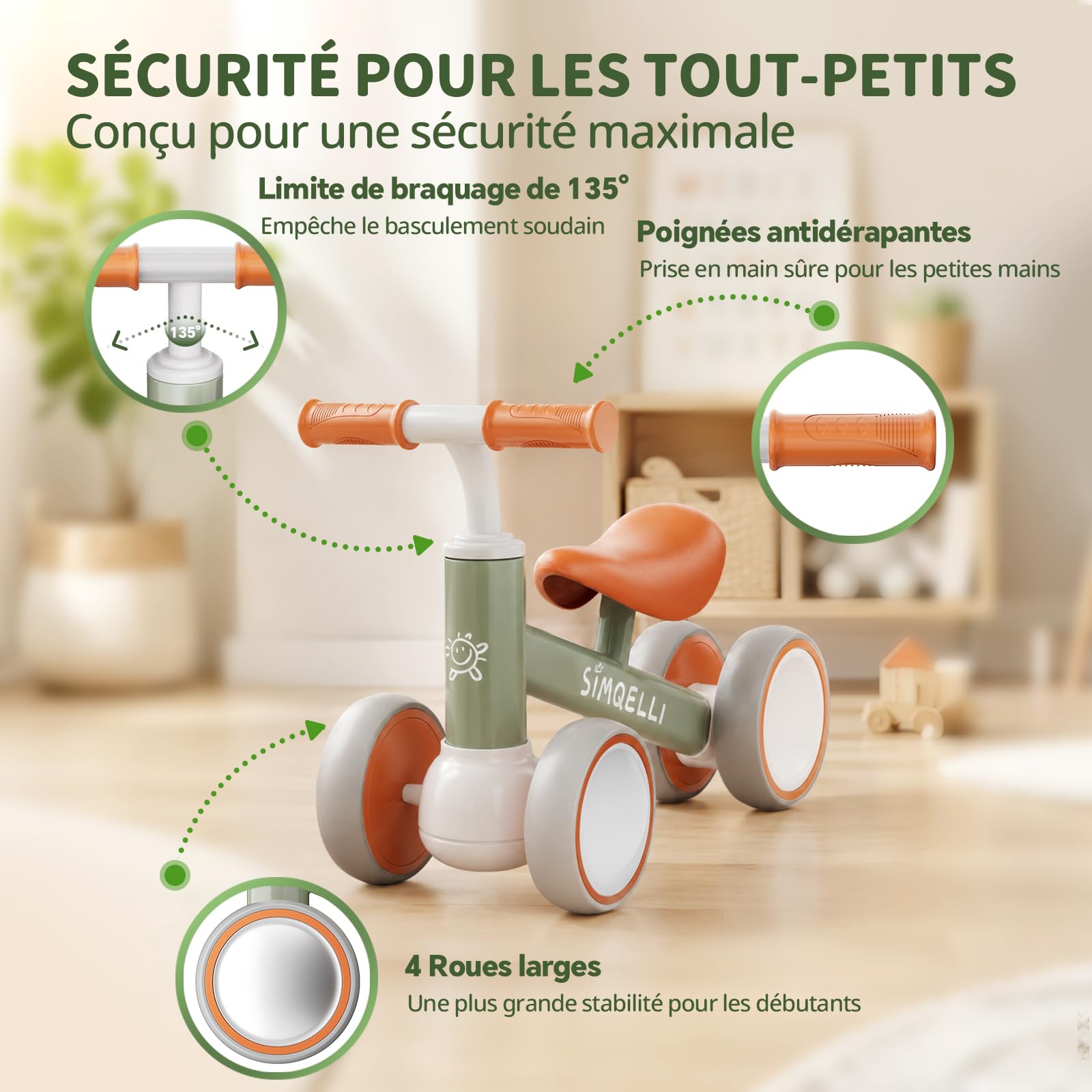 Draisienne Bebe 1 an, Jouet Enfant pour 10-24 Mois, Vélo sans Pédales, Porteur Enfant 1 an, 4 Roues Vélo d'équilibre pour Garçons et Filles, Premier Cadeau Bébé Anniversaire Noel