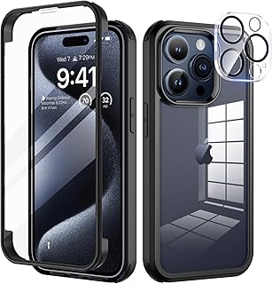 seacosmo for iPhone 15 Pro Case, [Built-in 9H Tempered Glass Screen Protector with Camera Lens Protector] Shockproof Slim Cover iPhone 15 Pro, Full Body Protective Phone Cases for iPhone 15 Pro 6.1"