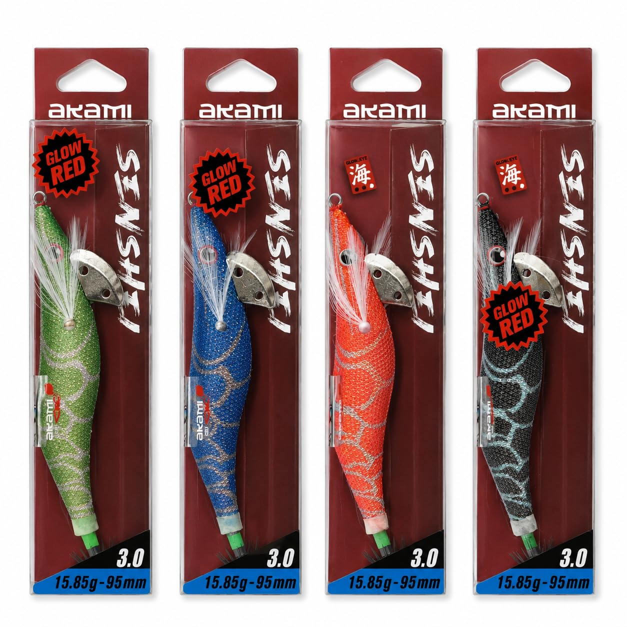 Totanare SENSHEI EGI Set da 2, 3 o 4 Pezzi – Egi Squid per Calamari e Seppie – Stainless Steel Hooks - #3.0-15.85 gr - 120 mm - 4.5 s/m Sinking Speed