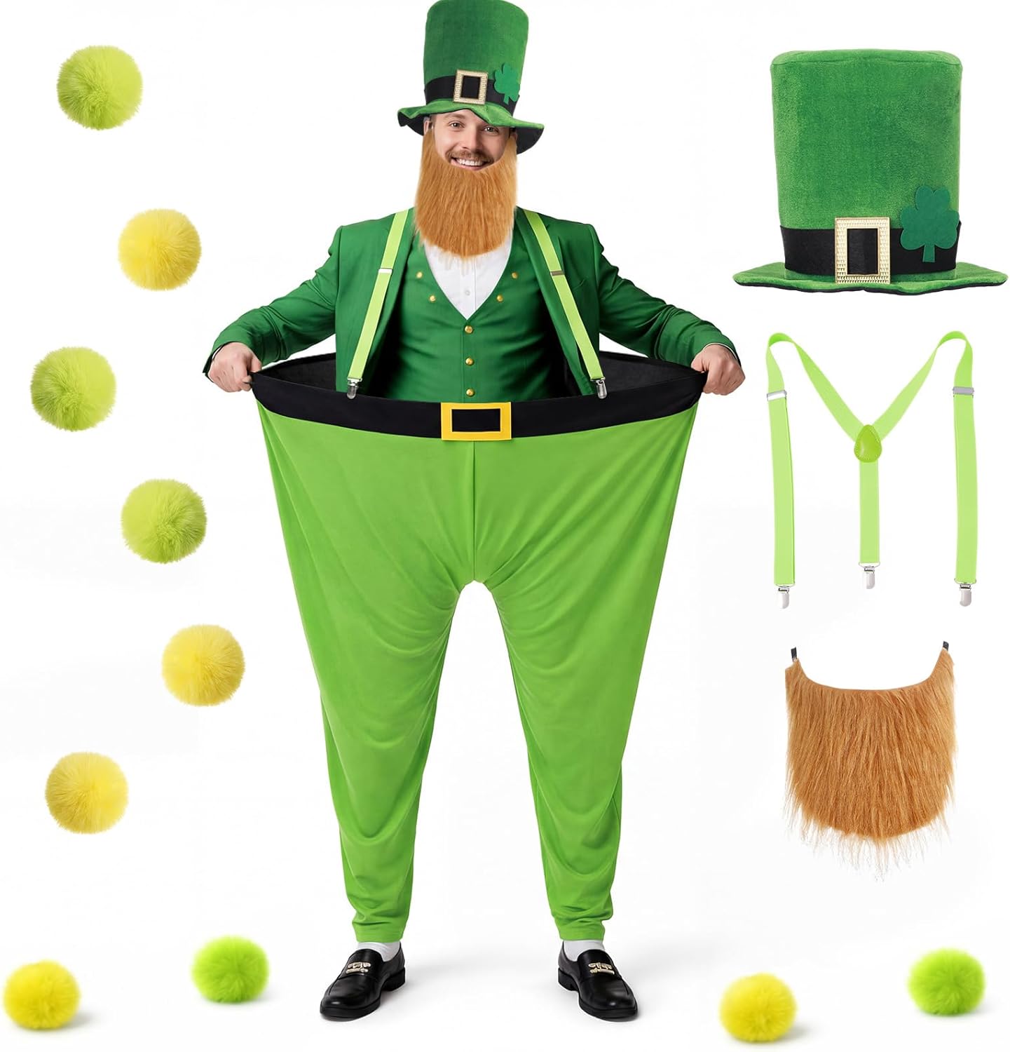 Leitee 14 Pcs St. Patrick's Day Game for Adults - Green Granny Pant Yard Game Set for St. Patrick's Day Party Granny Pant Toss Activity with Artificial Fur Ball for Family Outdoor Backyard Irish Party