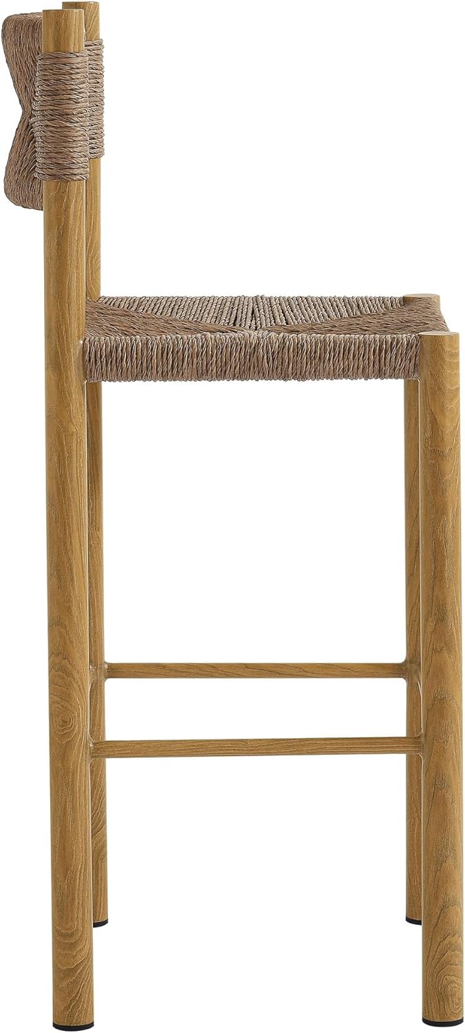 Modway Parkland Outdoor Wicker Bar Stools Set of 2 in Natural — Bar Height Rattan Patio Stools with Backrest — All-Weather Outdoor Accent Stools for Backyard, Porch, or Balcony