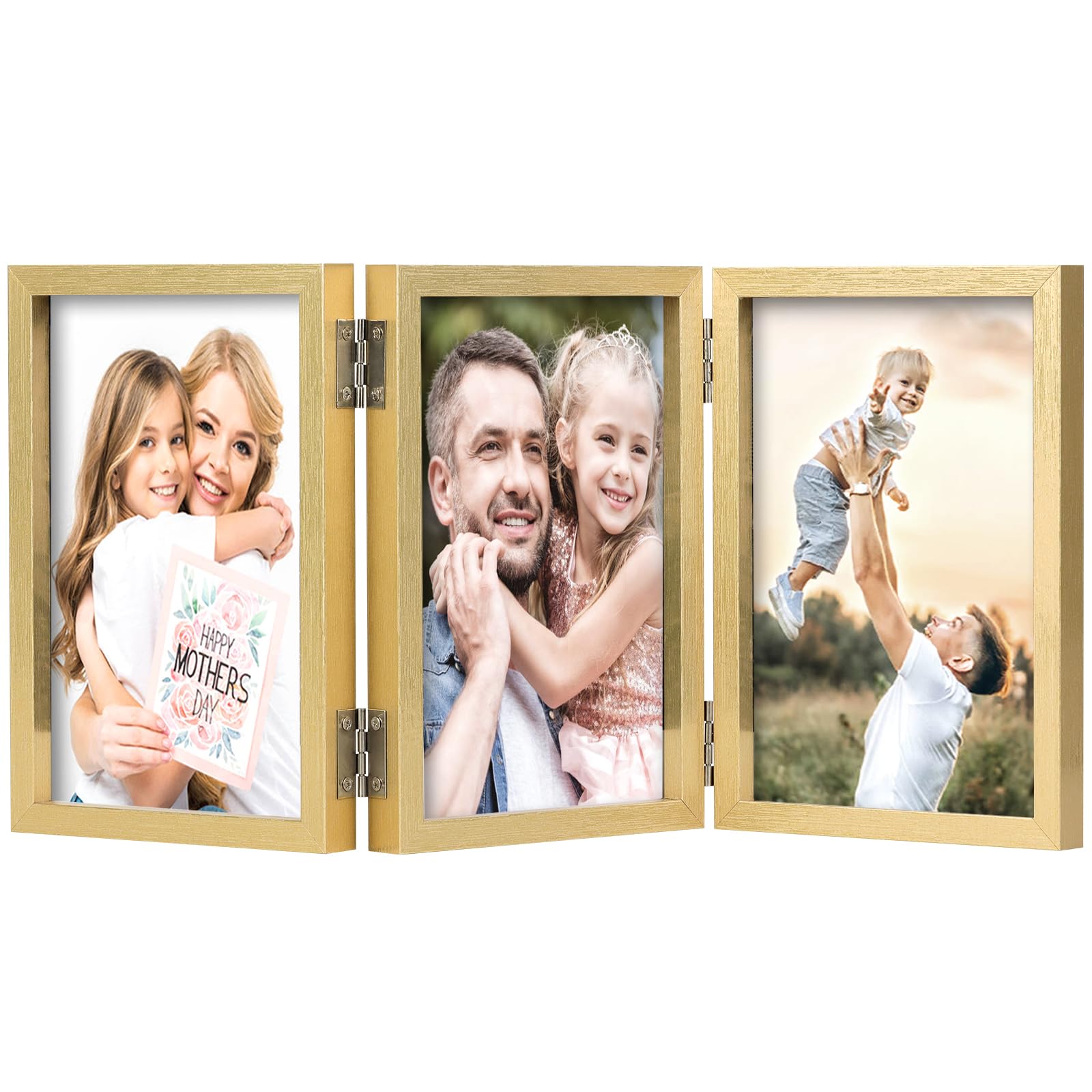 Amazon.com - 3 Picture Frame 4x6 Golden Triple Hinged MDF Wood