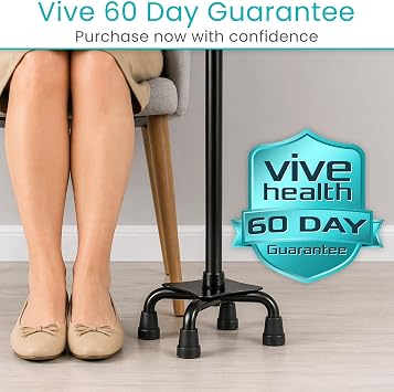 Vive Quad Cane Tips - Heavy Duty 1/2 inch Replacement Rubber Foot - Black