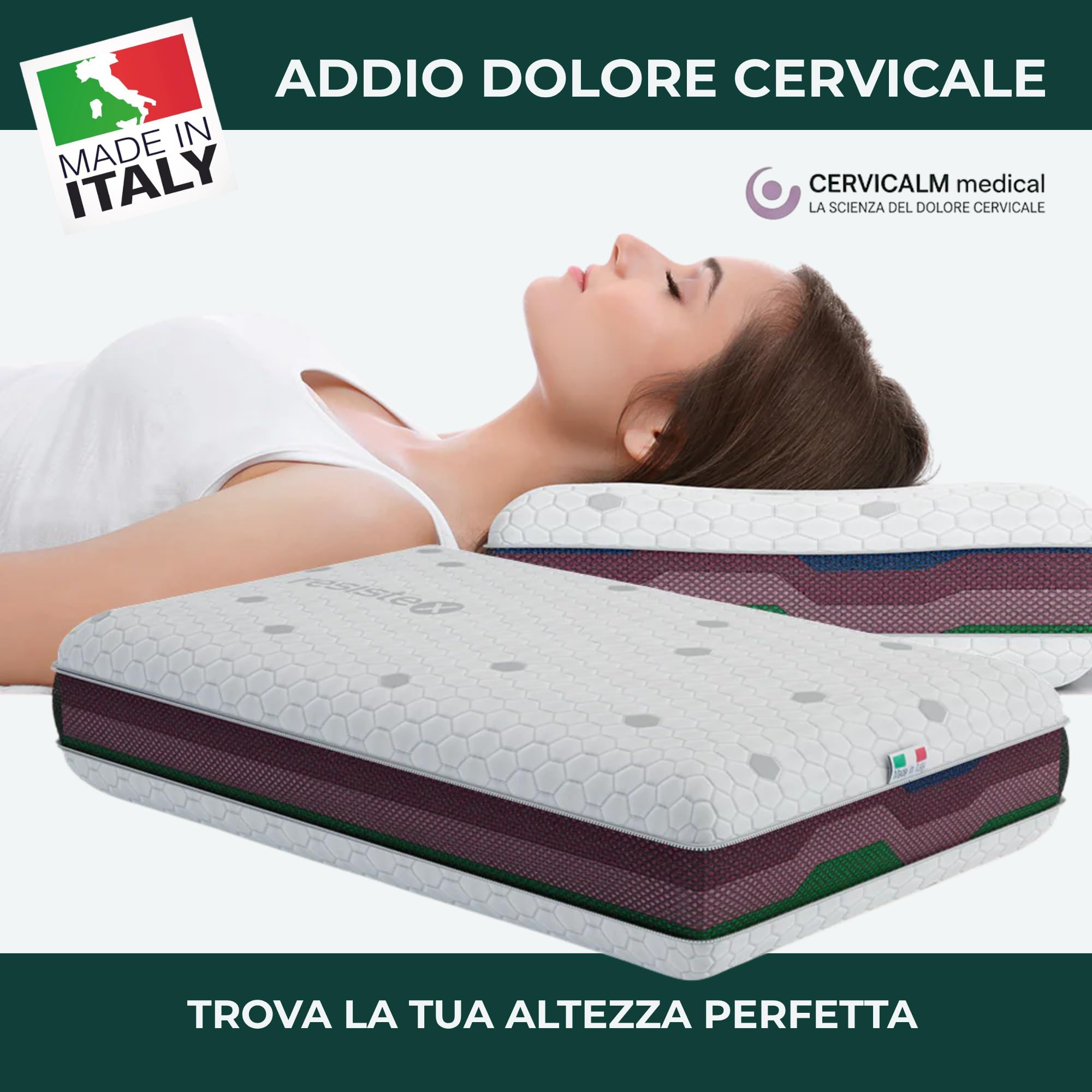 Cervicalm - Cuscino Cervicale per Dormire, cuscino memory foam ortopedico con 4 Strati Regolabile Modulabile e Personalizzabile, Guanciale Memory Foam Antirussamento, Cuscino Letto Ergonomico