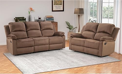 Miniatura 18 de EBELLO Juego de sofá reclinable manual para sala de estar, incluye 1 silla reclinable, 1 sofá biplaza, juego de muebles de sofá reclinable para el