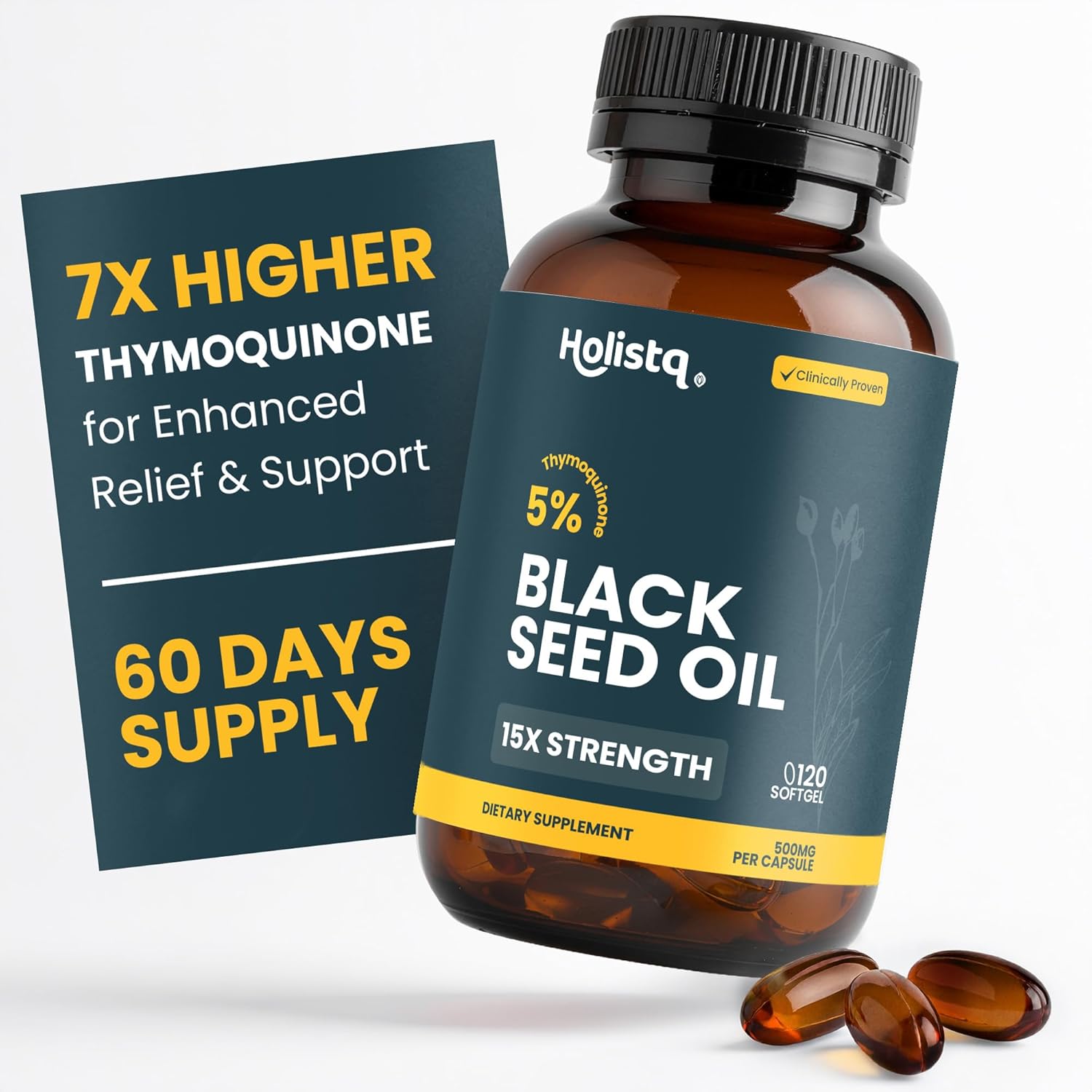 Black Seed Oil Organic Cold Pressed Capsules | 5% Thymoquinone | Non-GMO & Vegan | Nigella Sativa Black Cumin Seed Oil, Omega 3 6 9 Adult Wellness Support - 120 Softgels, 2 Months Supply
