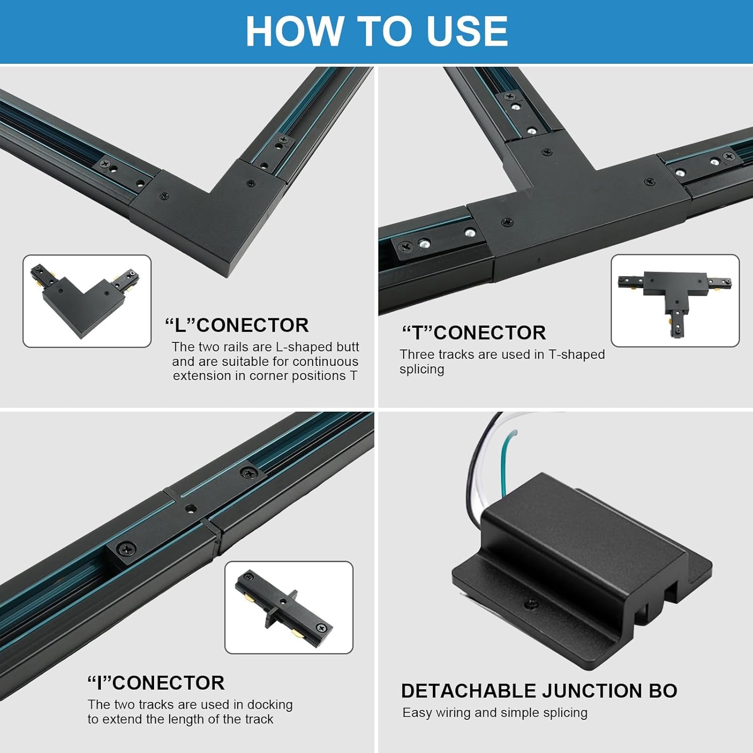 26 FT H Track Lighting Rails Kit, 3 Wire Black Light Tracks with Floating Canopy Connector, Multi Functional H Type Rails, Ideal for Single Circuit H Style Track System