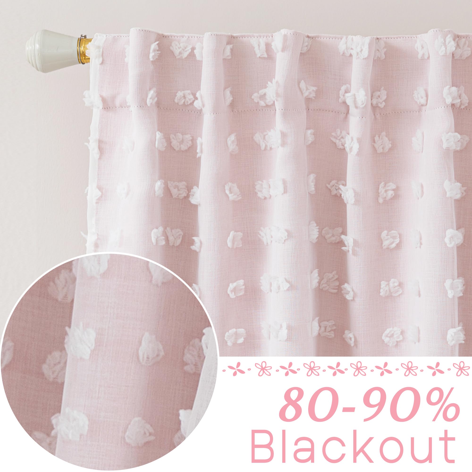Cortinas con Pompones en la Parte Trasera Rosa y Blanco para habitación de niñas, Dormitorio, baño, Cuarto de bebé, Cortinas de Doble Capa de 45 Pulgadas de Largo