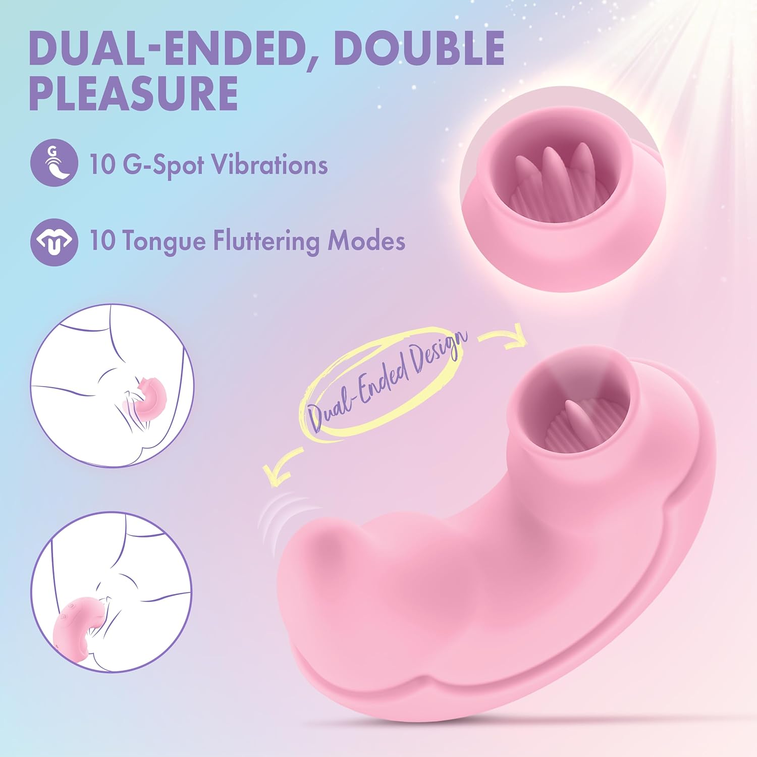 Blush Novelties Play with Me 3" Dual Stimulating Vibrator ~ Pout & Play Silicone Clit Stimulator ~ Beauty Case w/Mirror ~ 10 Tongue G-Spot Flutters, USB Charge, IPX7 ~ Adult Sex Toys for Women ~ Pink