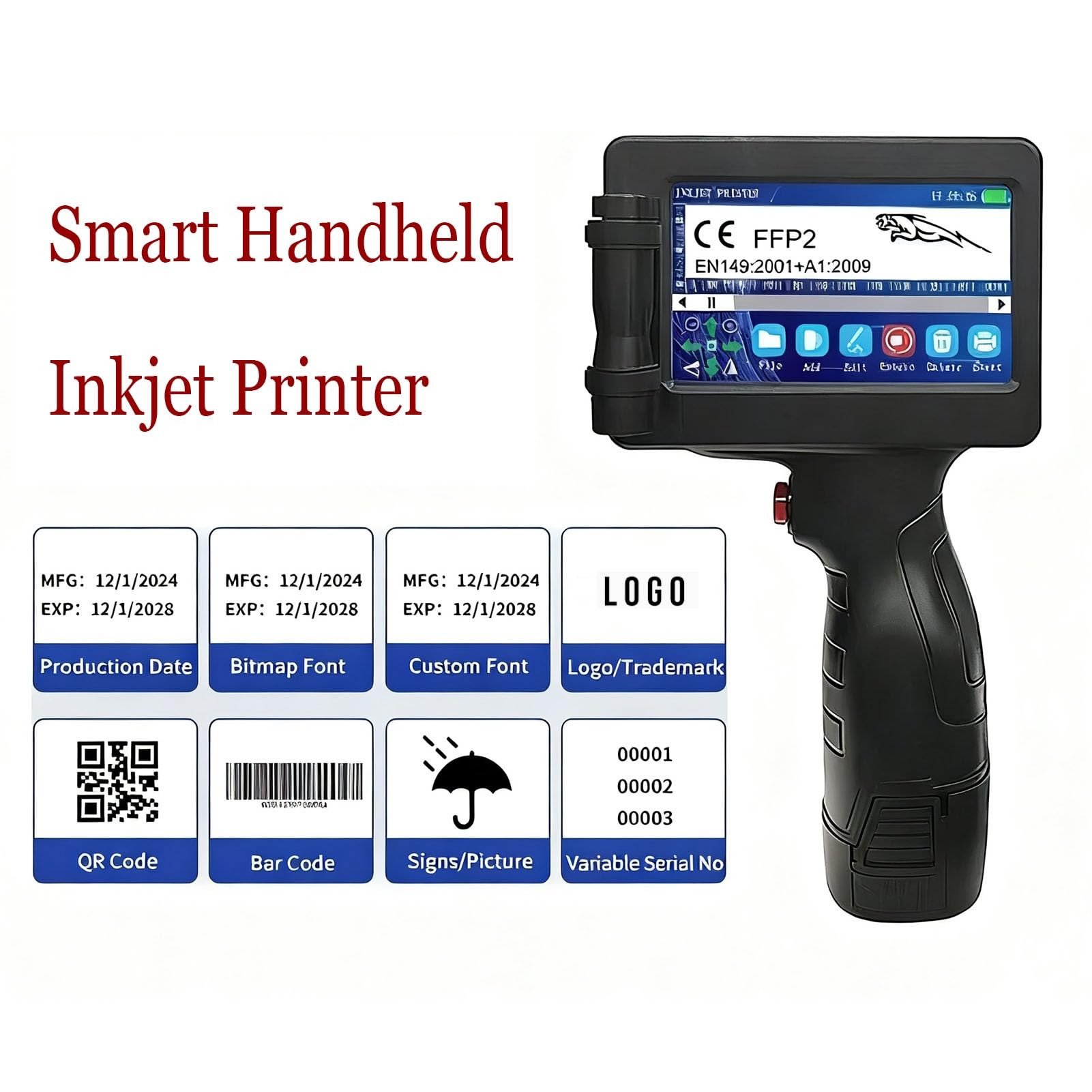 Inkjet Handheld Printer | 12.7mm Leak-Proof Print Width | Date/Time/Barcode/QR Code/Serial Number Coding | Industrial-Grade Portable Printer