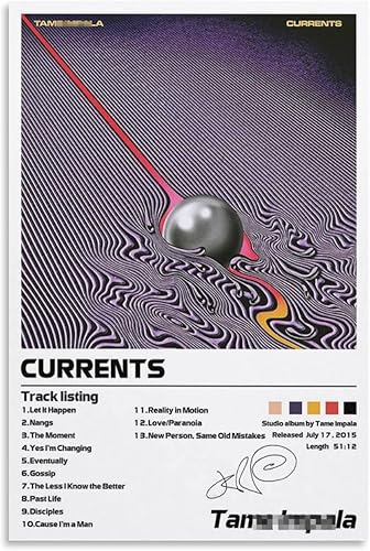 Khglxm Pósteres de la firma Tame Music Impala, cubierta de corrientes de álbum, impresiones artísticas en lienzo para decoración de pared,