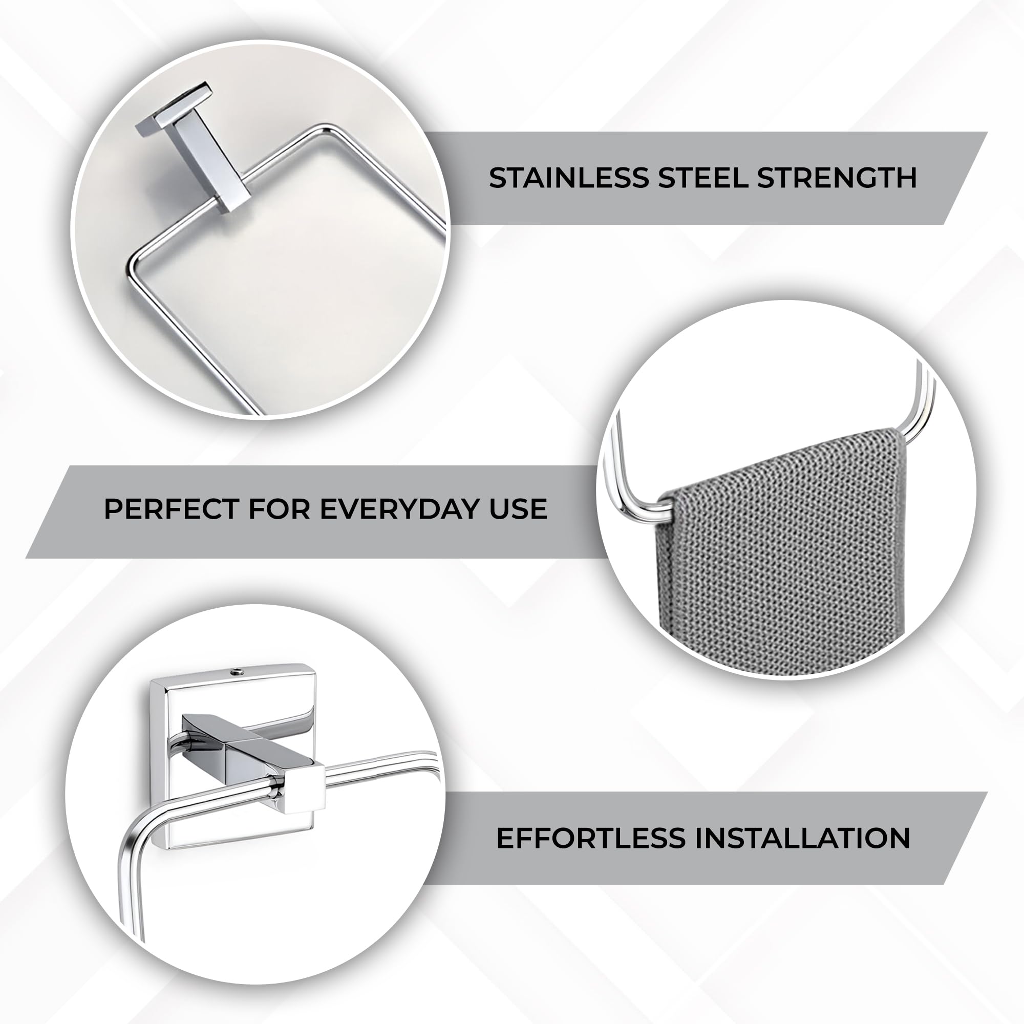 iBELL Stainless Steel Square Towel Ring | Towel Holder for Bathroom & Washbasin | Napkin Ring with Chrome Finish - 16 cm IBL 66-SH — Amazon image 4
