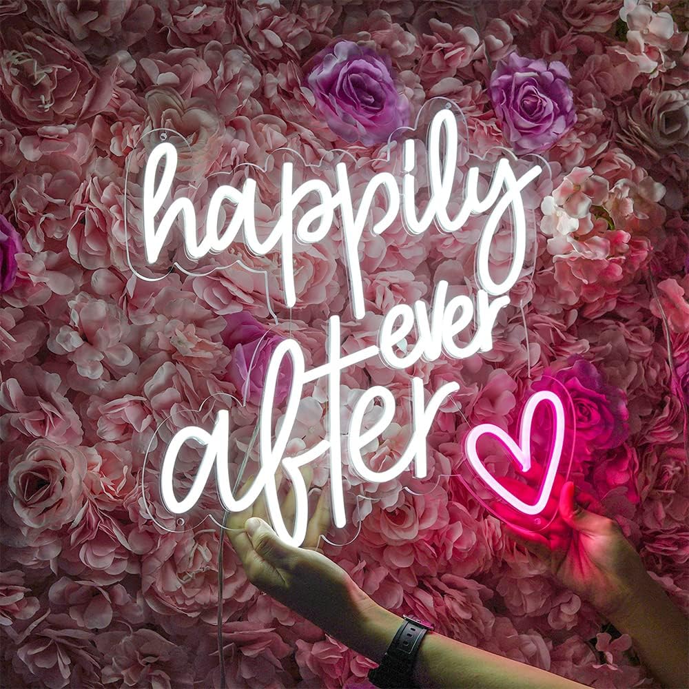Happily Ever After Neon Sign Wedding Decor Room Decor Party Decor Bedroom Decor Whie and Pink