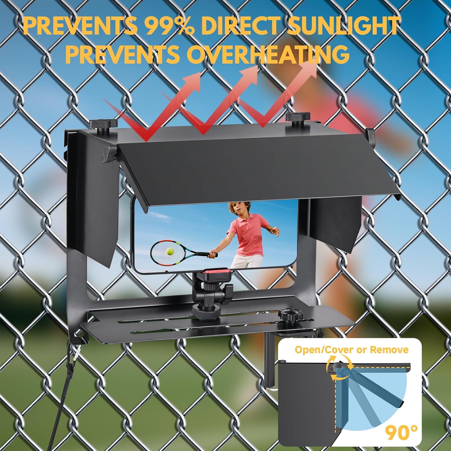 Phone Fence Mount with Adjustable Shade,Mounting Kit with Power Bank Clip for iPhone, GoPro, Mevo Start and Other Action Cameras, Fence Mount for Recording Baseball,Softball, Hockey and Tennis Games