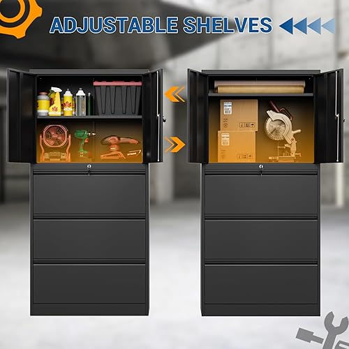 Miniatura 6 de Fesbos Gabinetes de almacenamiento de metal con cajones y puertas con cerradura archivadores laterales de metal para archivos colgantes de oficina