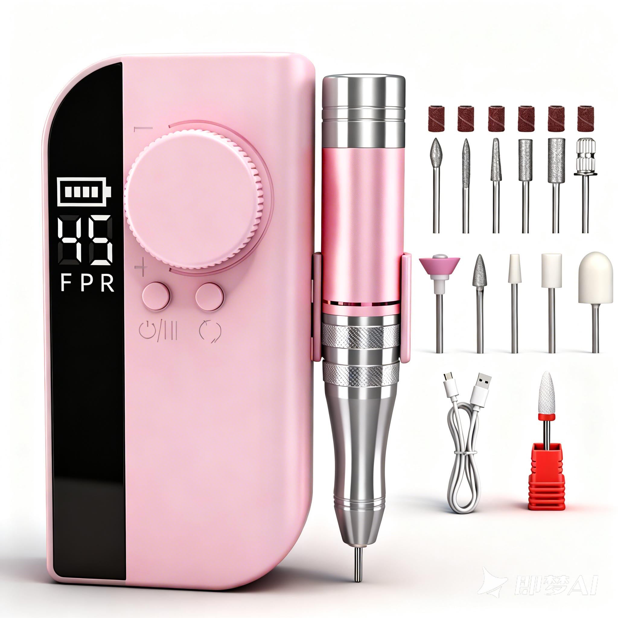 40000RPM Electric Nail Drill Cordless Rechargeable E-File for Acrylic Nails Pink2