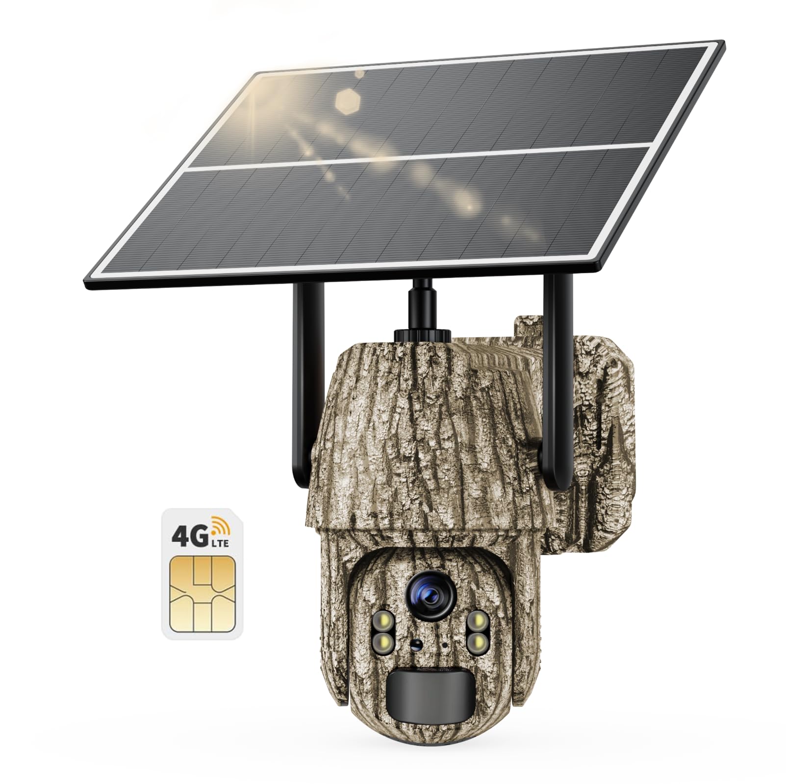 4G LTE Camara Vigilancia Exterior Solar con Tarjeta SIM, Camara Fototrampeo sin WiFi con Detección de Movimiento, 4K Visión Nocturna en Color, PTZ 360°, Audio Bidireccional, IP66