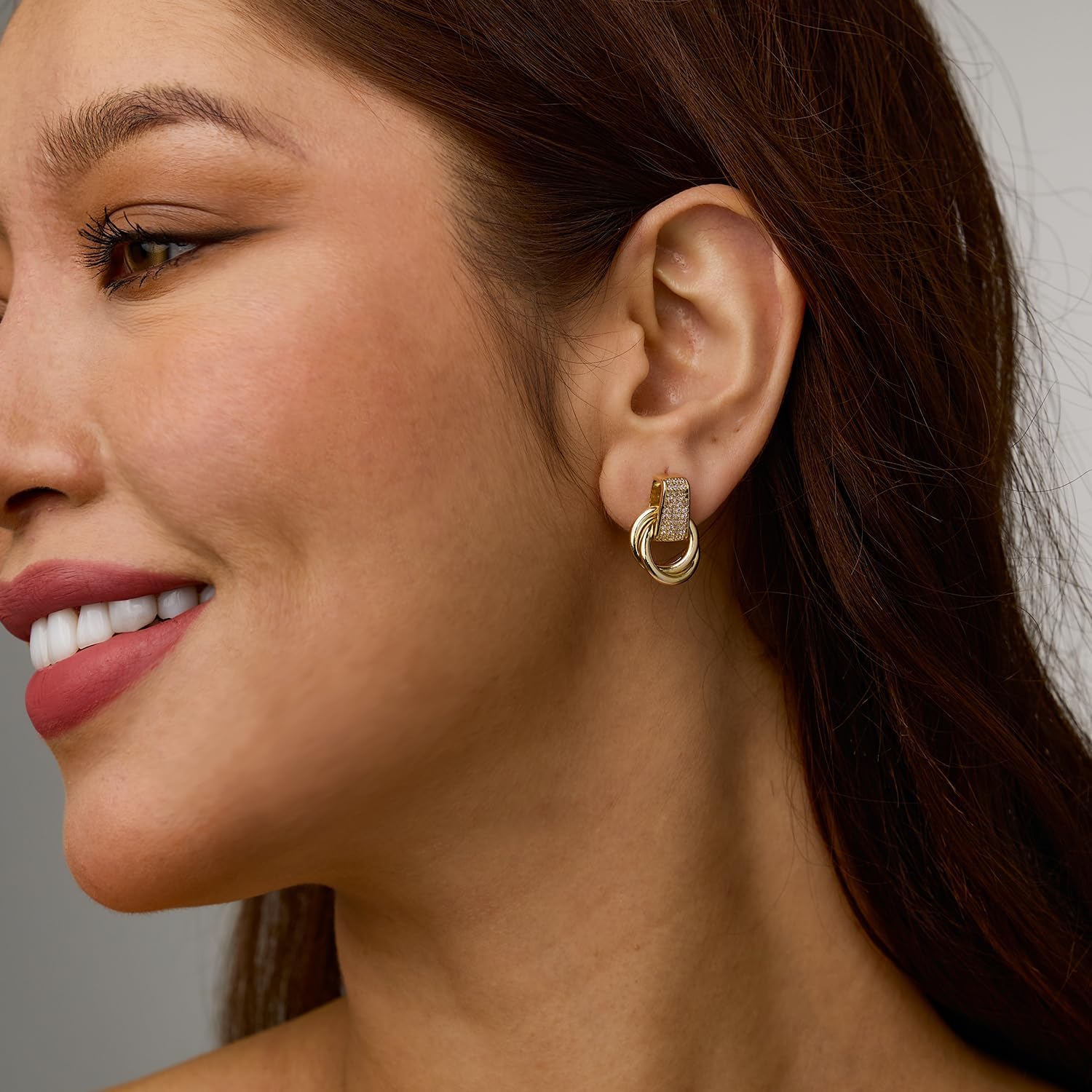 Hefanny Gold Twisted Cubic Zirconia Stud Earrings Women's Trendy Chunky Knot Earrings Hypoallergenic Prom Birthday Jewelry Gift - Image 9