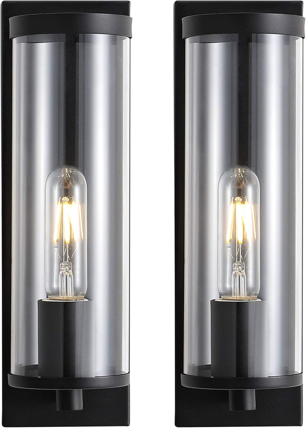 Hоttеѕt Sаlеѕ WINGBO Industrial Wall Sconce Set of 2 with Clear Glass Lamp Shade, Modern Black Metal Wall Lighting Fixture, Plug-in & Hardwired Two-Way Installation, for Living Room Bedroom Bathroom Vanity Office