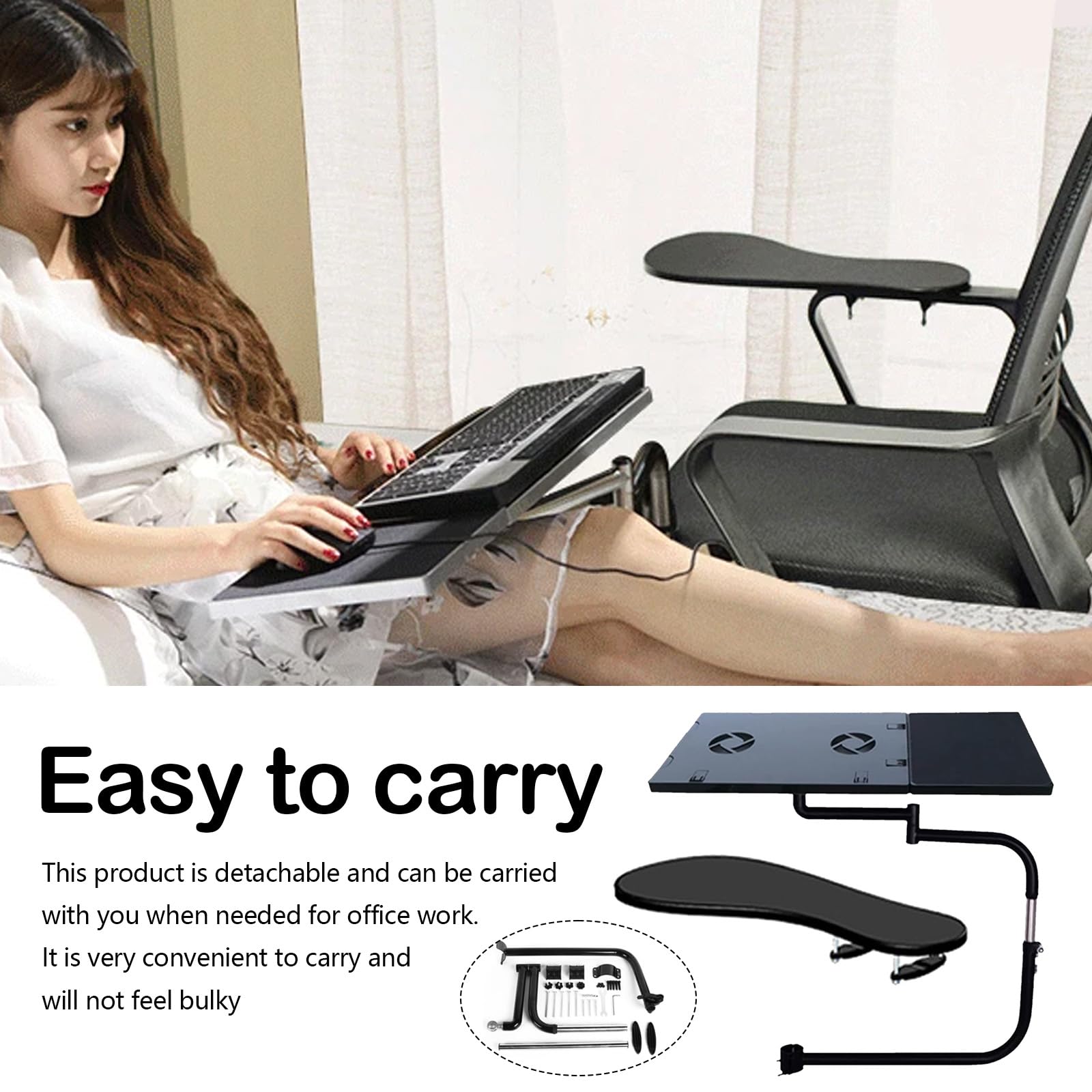 Tastatur Halterung, Tastaturablage Stuhl Klemme Tastatur Halter 360° Verstellbares Tastaturständer mit Mauspad USB Lüfter Rostfreiem Stahl Stuhlschaftklemme Tastaturstütze Fauler Keyboardständer