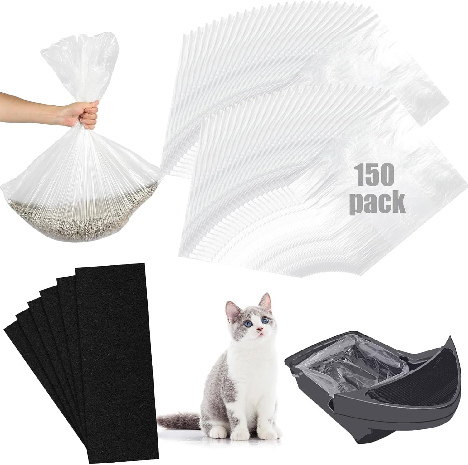PerKoop Large Capacity Cat Litter Box Bags, 150 Count