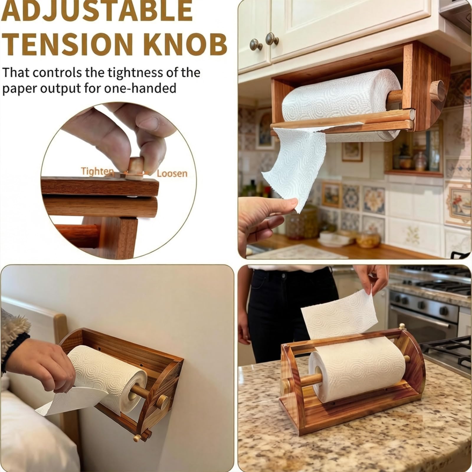 Portarotolo da cucina in legno per uso familiare con design naturale