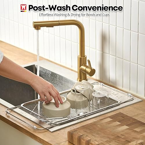 Miniatura 8 de Extendable Dish Rack with Feet, Vegetable Colander Basket, Stainless Steel Dish or Silverware Drying Rack, Ultimate Kitchen Organizer Over The Sink