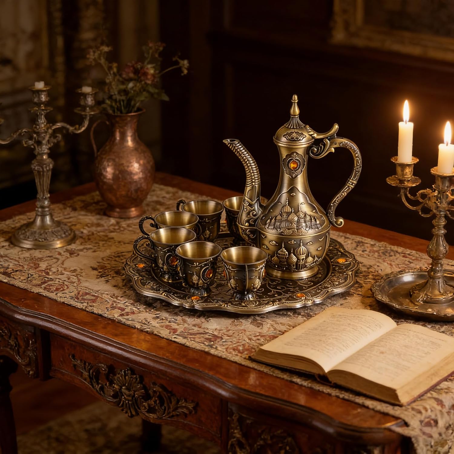 Easy to Bronze Zincs Alloy Wine Accessories Set Multifunctional Coffee Pots Cups for Parties Formal Entertaining Wine Tool