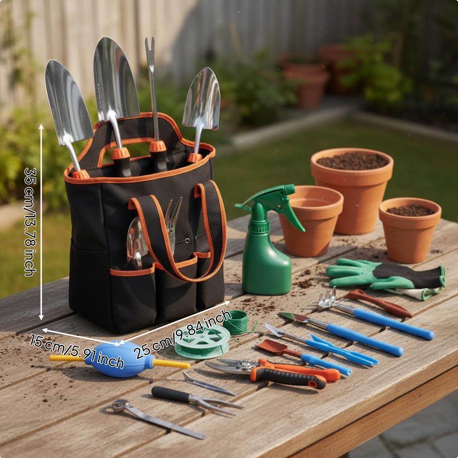 50 Pièces Outils de Jardinage Set Outils Kit Sécateur Truelle Transplantoir Désherbeur Manche Ergonomique Métal Antirouille avec Sac de Rangement