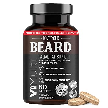 ViMulti Beard Supplement Tablets with Biotin, Collagen, Hyaluronic Acid, Keratin, Vitamin C, Vitamin E, Zinc, Selenium, Silica, Amino Acids, Mens Nutritional Hair Support Formula- 60 Tablets