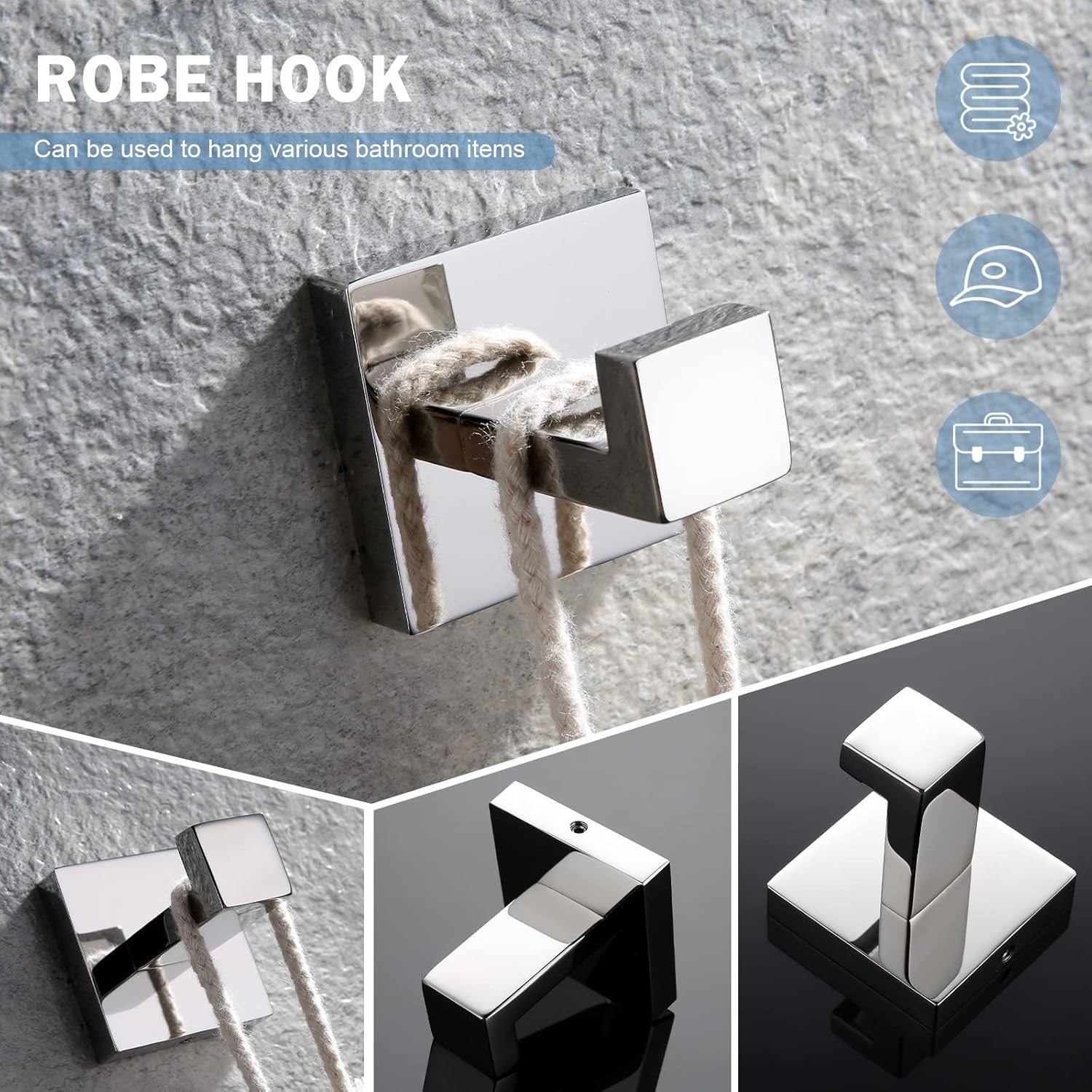 VELIMAX Premium Stainless Steel 4 Pieces Bathroom Hardware Accessories Set Wall Mounted Towel Bar Set, Polished, 24-Inch