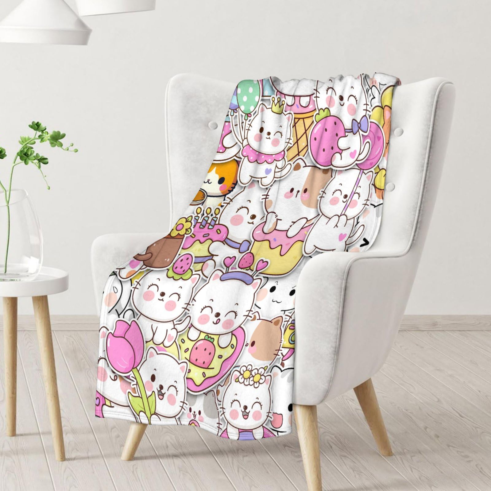 Cat Throw Blanket for People - 30x40 Inches Cartoon Cat Blankets for Kids - Pink Soft Fuzzy Plush Throws for Couch, Office