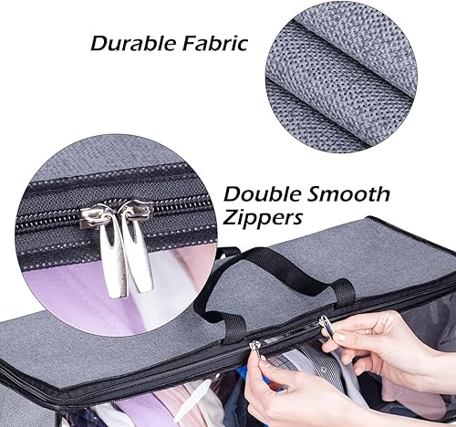 Miniatura 4 de KIMBORA Organizador de 2 piezas de sombreros anchos para gorras de béisbol con 2 asas resistentes, soporte para sombreros, caja de tapa gris