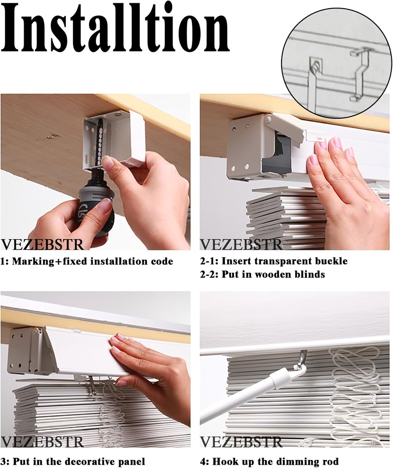 2'' Faux Wood Blinds for Windows, Wooden Blinds for Indoor Windows Cordless Horizontal Venetian Blinds, Mini Blinds Window Blinds. White.(15''W x 76''H or 38.1cmW x 193cmH)