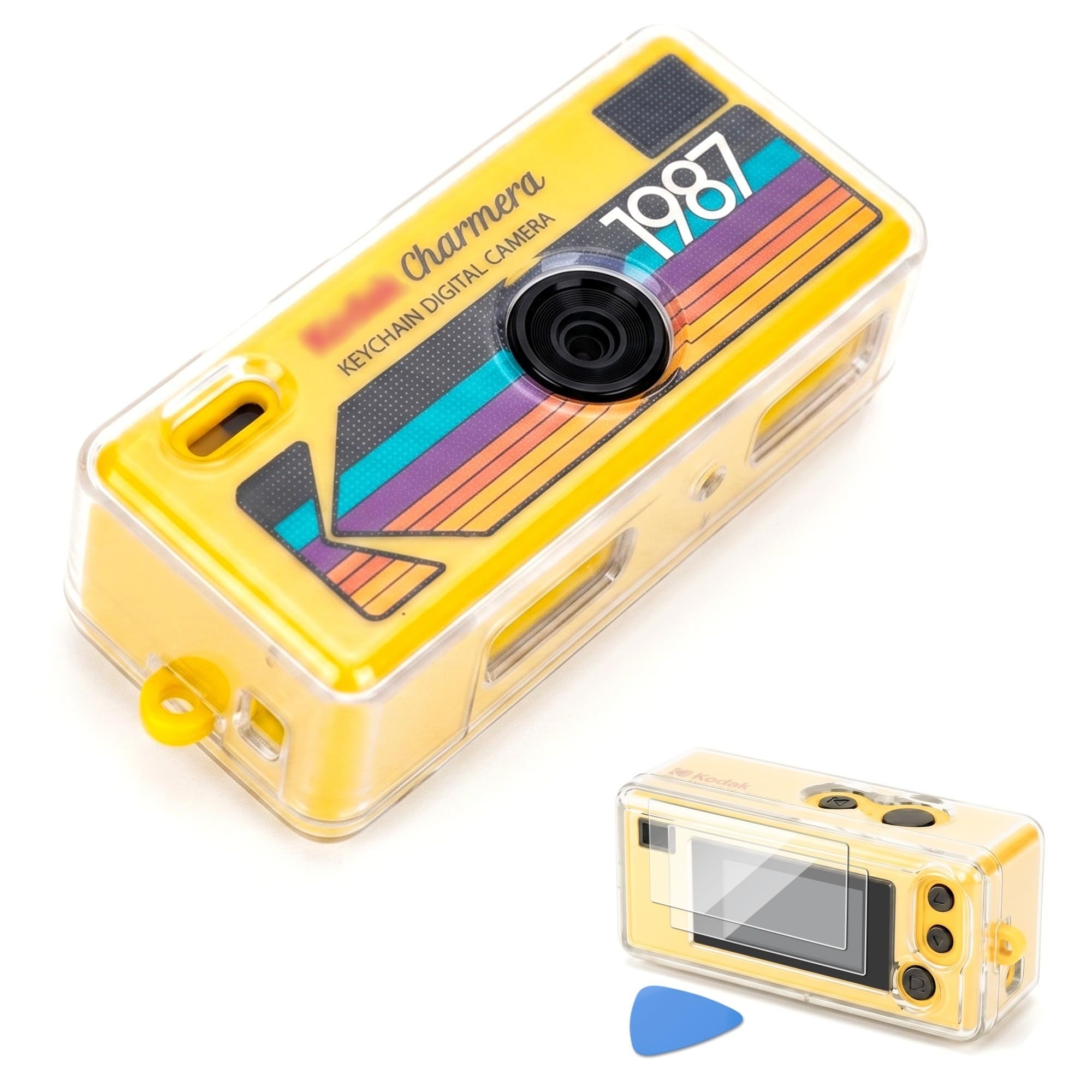 Kiorafoto TPU-Hülle für Kodak CHARMERA Schlüsselanhänger-Digitalkamera | stoßfeste und kratzfeste Schutzhülle mit 2 Stück LAR-Displayschutzfolien mit geringer Reflexion und Montagewerkzeug