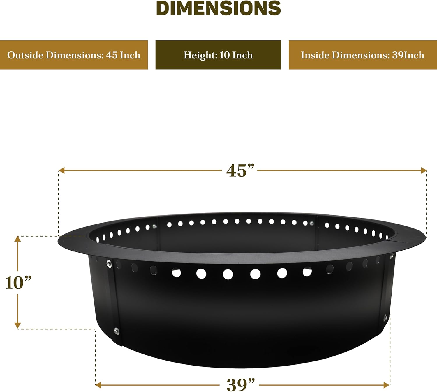 FEBTECH Smokeless Fire Ring 45" - Carbon Steel Outdoor Firepit Ring with Heat Resistant Coating - The Ultimate Smokeless Firepit Insert for DIY Bonfires, Family Gatherings, and Outdoor Camping