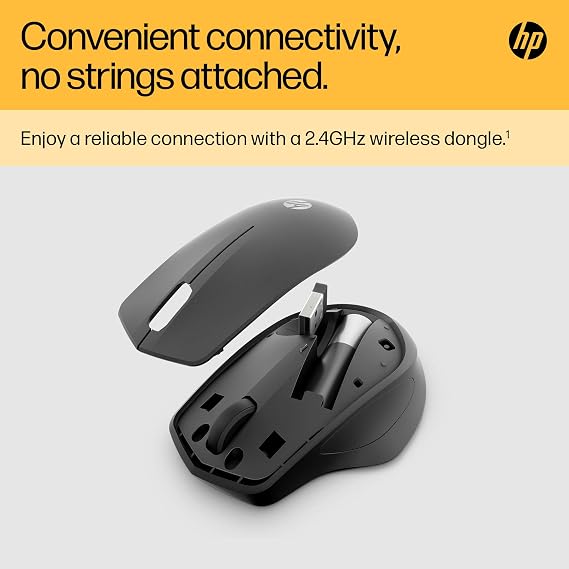 HP 280 Silent PC Wireless Mouse Blue Optical Technology | 1600 DPI to track precisely on any surface | 90% noise reduction | Comfortable & Ergonomic Design | USB A Dongle Included | Black