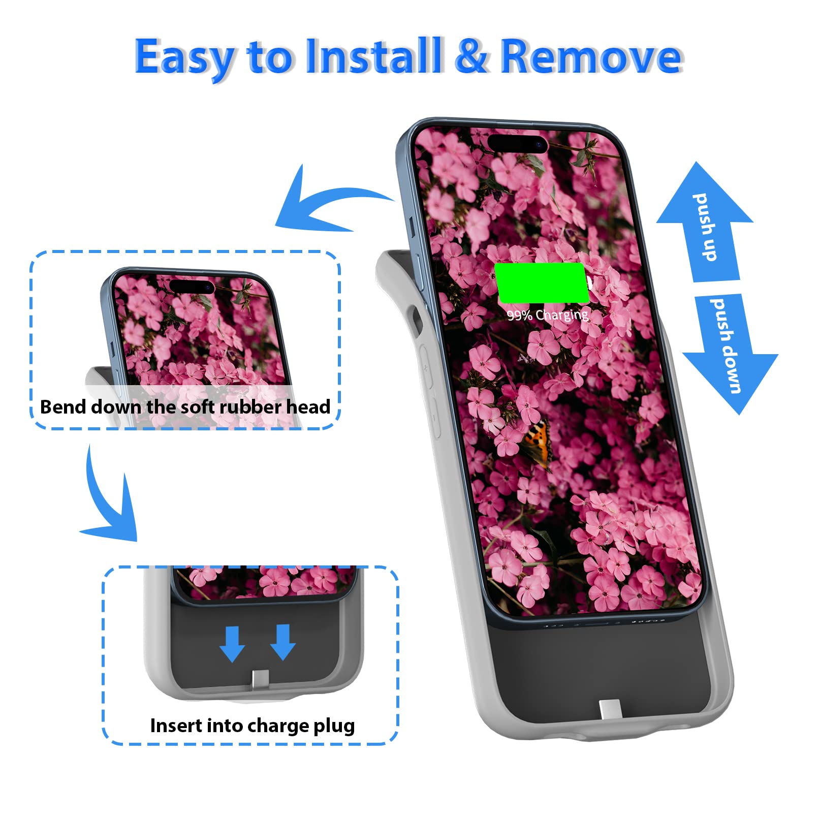 Cover Batteria per iPhone 14 Pro, [6000mAh] Custodia Protettiva Per Caricabatterie Portatile, Batteria Ricaricabile Intelligente Estesa per iPhone 14 Pro (6,1 pollici) (Rosa)