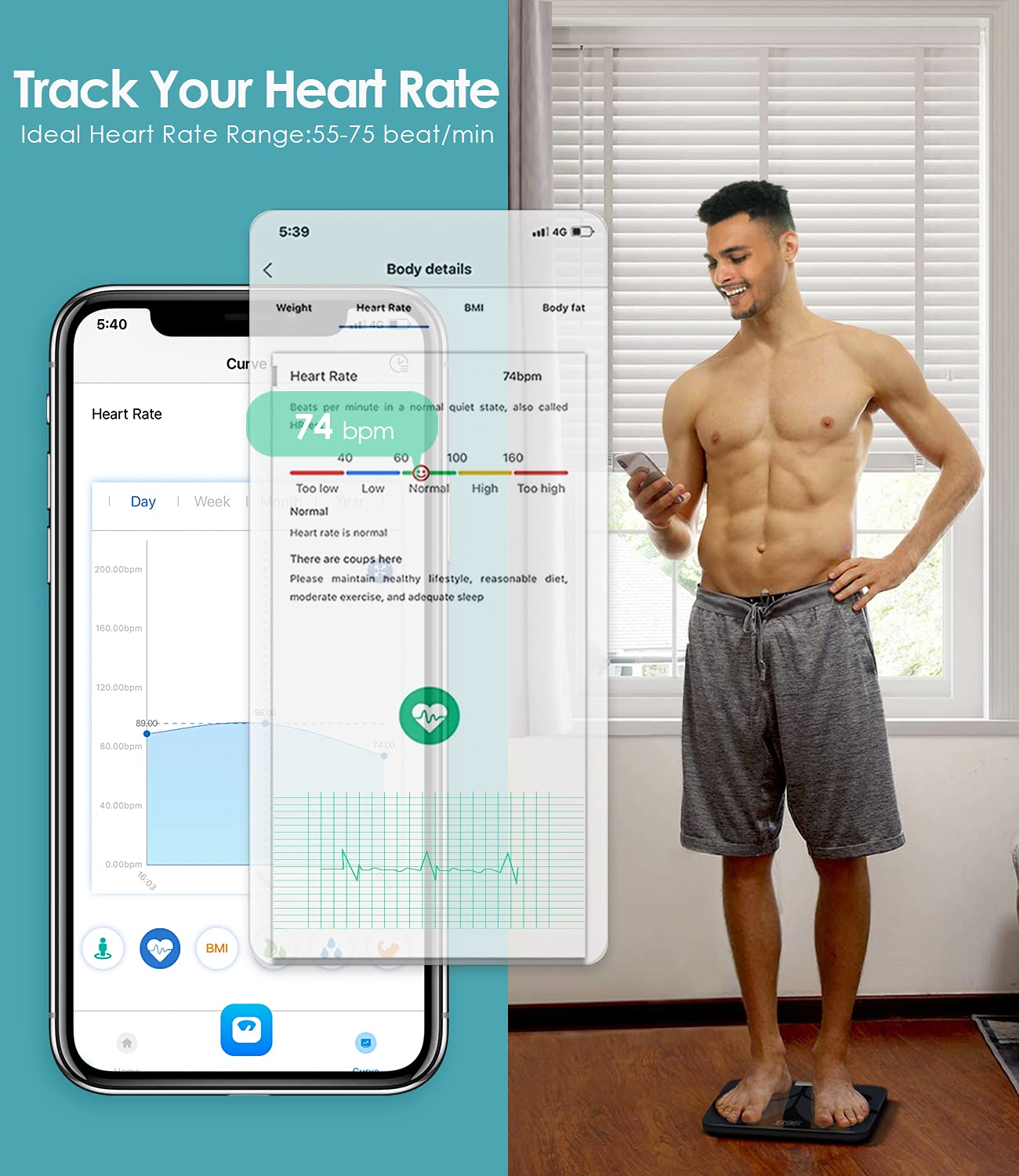 Body Fat Scale, WeGuard Body Weight Scale and Body Composition BMI Smart Scale, Bluetooth Digital Bathroom Scale with Heart Rate Tracker, 15 Measurements Analyze with Smartphone App, 396lbs 6 Body Fat Scale, WeGuard Body Weight Scale and Body Composition BMI Smart Scale, Bluetooth Digital Bathroom Scale with Heart Rate Tracker, 15 Measurements Analyze with Smartphone App, 396lbs