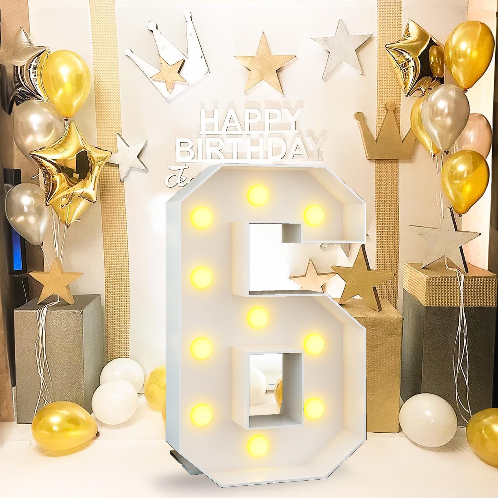 4 Foot Tall Light Up Number 6 – DIY Marquee Birthday Decor For 16th, 60th Parties & Anniversaries