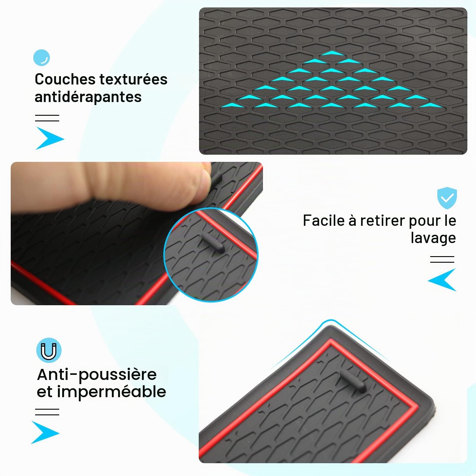 CDEFG Compatible avec VW Polo 6 AW 2019-2025 2026, Polo Tapis de Protection Anti-poussière Antidérapant Coupe Porte Gobelet Tasse Boîte de Bras Caoutchouc Console Centrale Polo MK6 Accessoire (Rouge)
