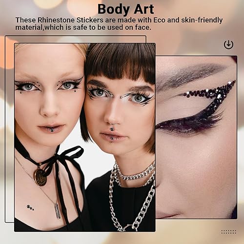 Miniatura 5 de Gartful 12 hojas de calcomanías de diamantes de imitación negros, redondas, 2790 piezas de calcomanías autoadhesivas, piedras preciosas de cristal