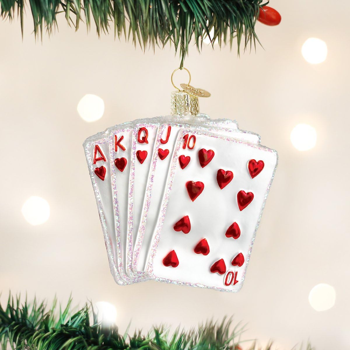 Old World Christmas Vegas Royal Flush Glass Blown Ornament for Christmas Tree, Handcrafted Holiday Decoration, Gamble Collection