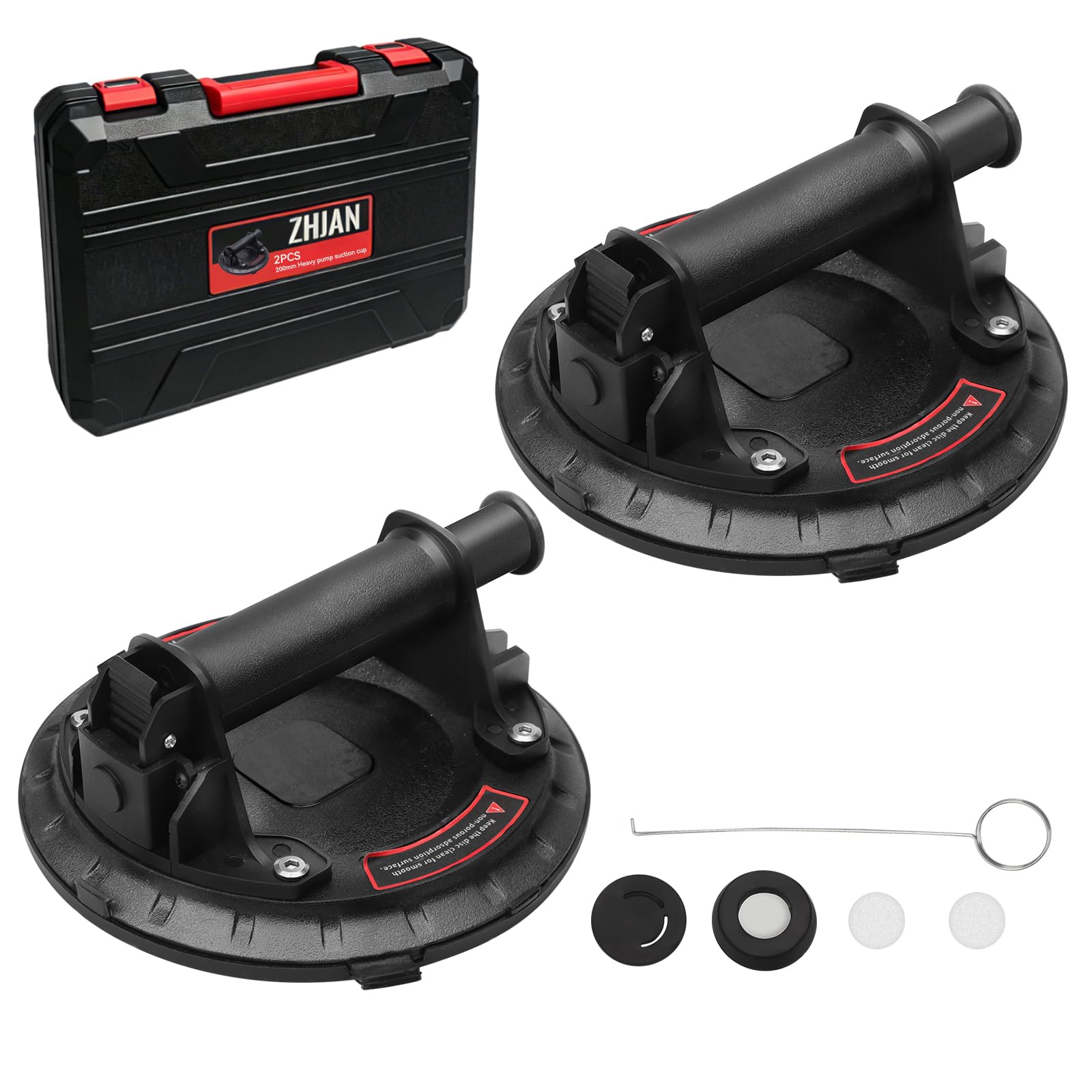Ventosas para Cristal y Ventosas para Azulejos (2 Piezas) - 200mm, Caja de Transporte Incluida, Carga Máxima 200KG - Ideal para Levantar Cristales, Mármol, Cerámica y Vidrio