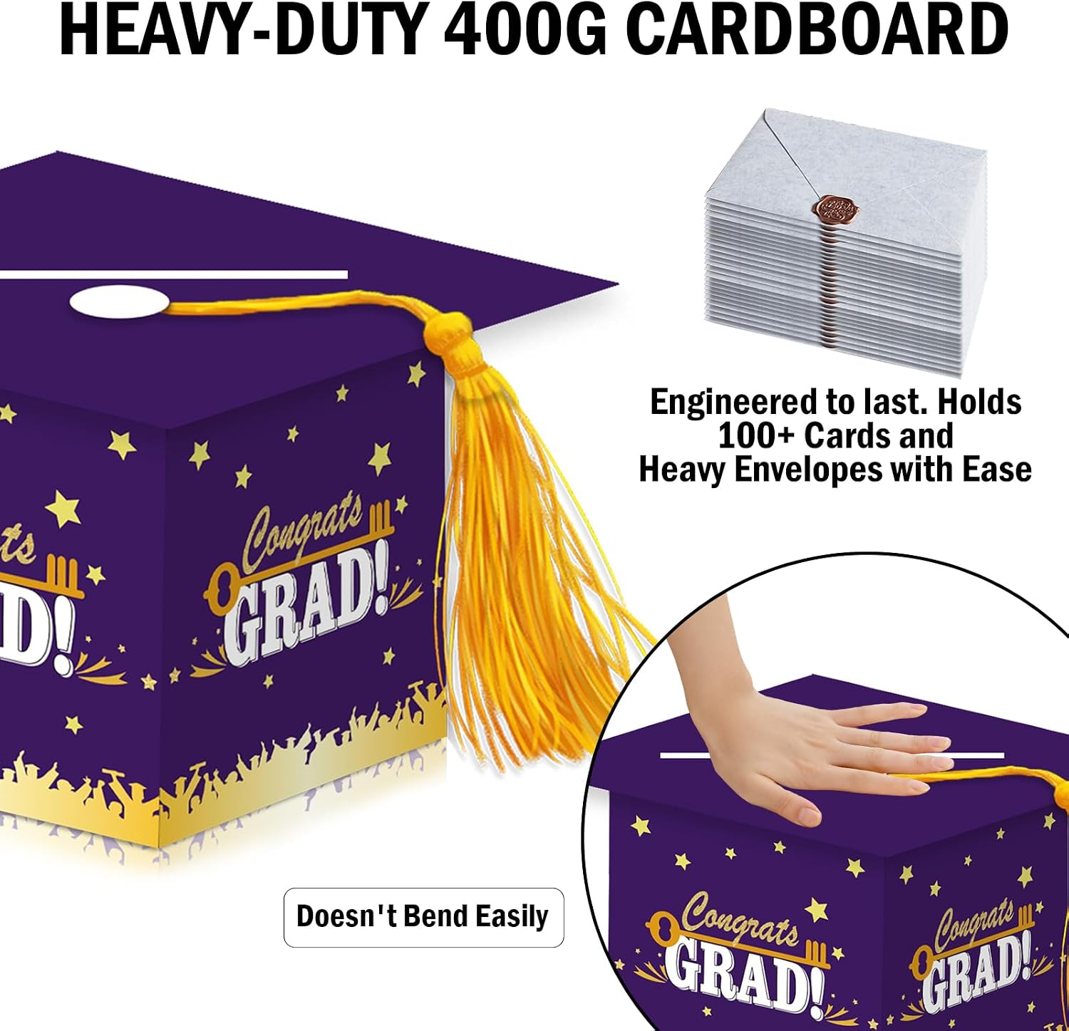 Graduation Card Box with Tassel – Cardboard Grad Card Holder for Graduation Party Decorations 2026, Large Capacity Money Box for Gift Cards Purple image 3
