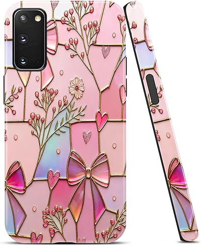 Aoldimu Pink Flower Bow Stained Glass Phone Case for Samsung Galaxy S20 FE 5G Ca