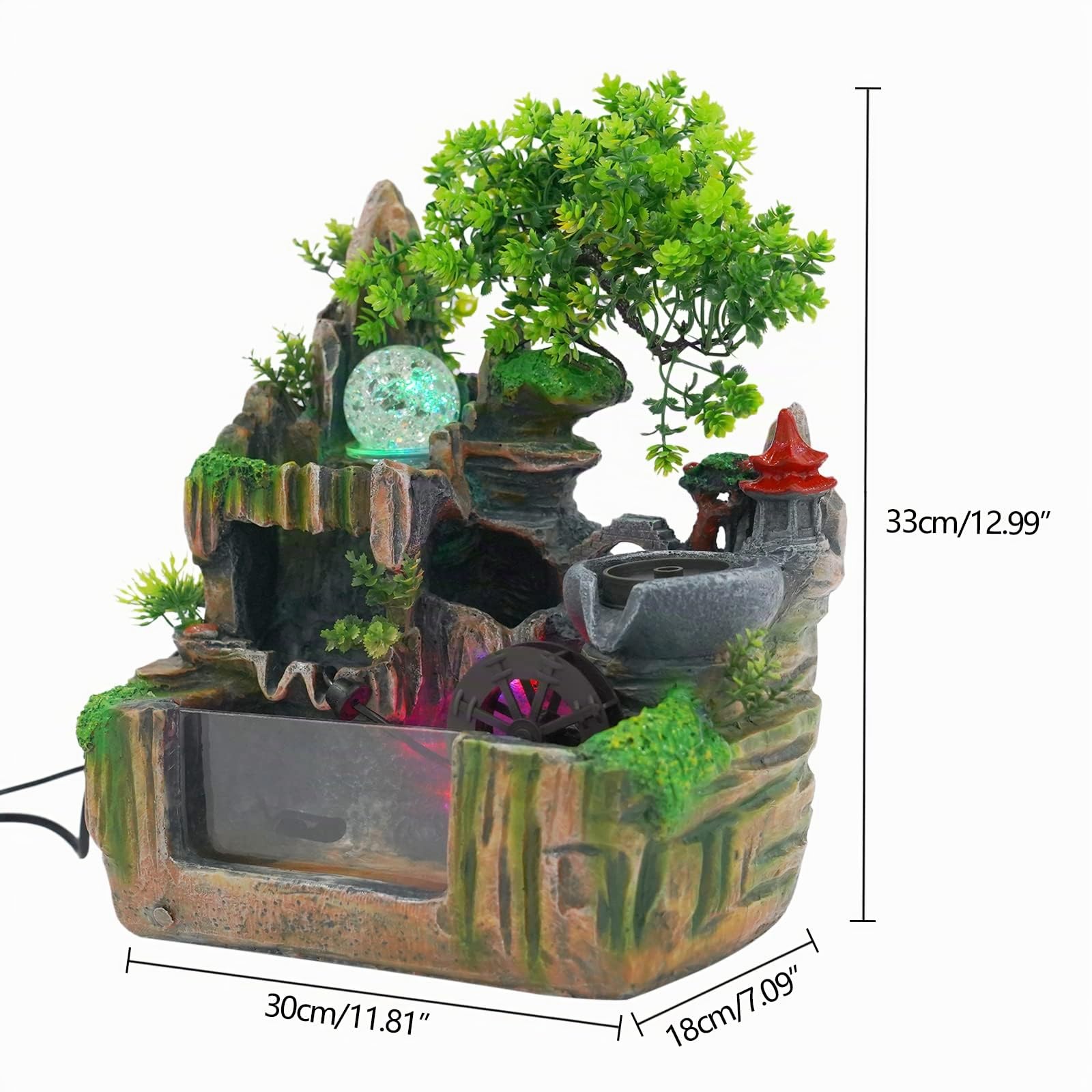 Fontaine d'intérieur avec éclairage LED et brouillard, 30 x 18 x 33 cm, fontaine de table, cascade, aquarium, résine, fontaine d'intérieur